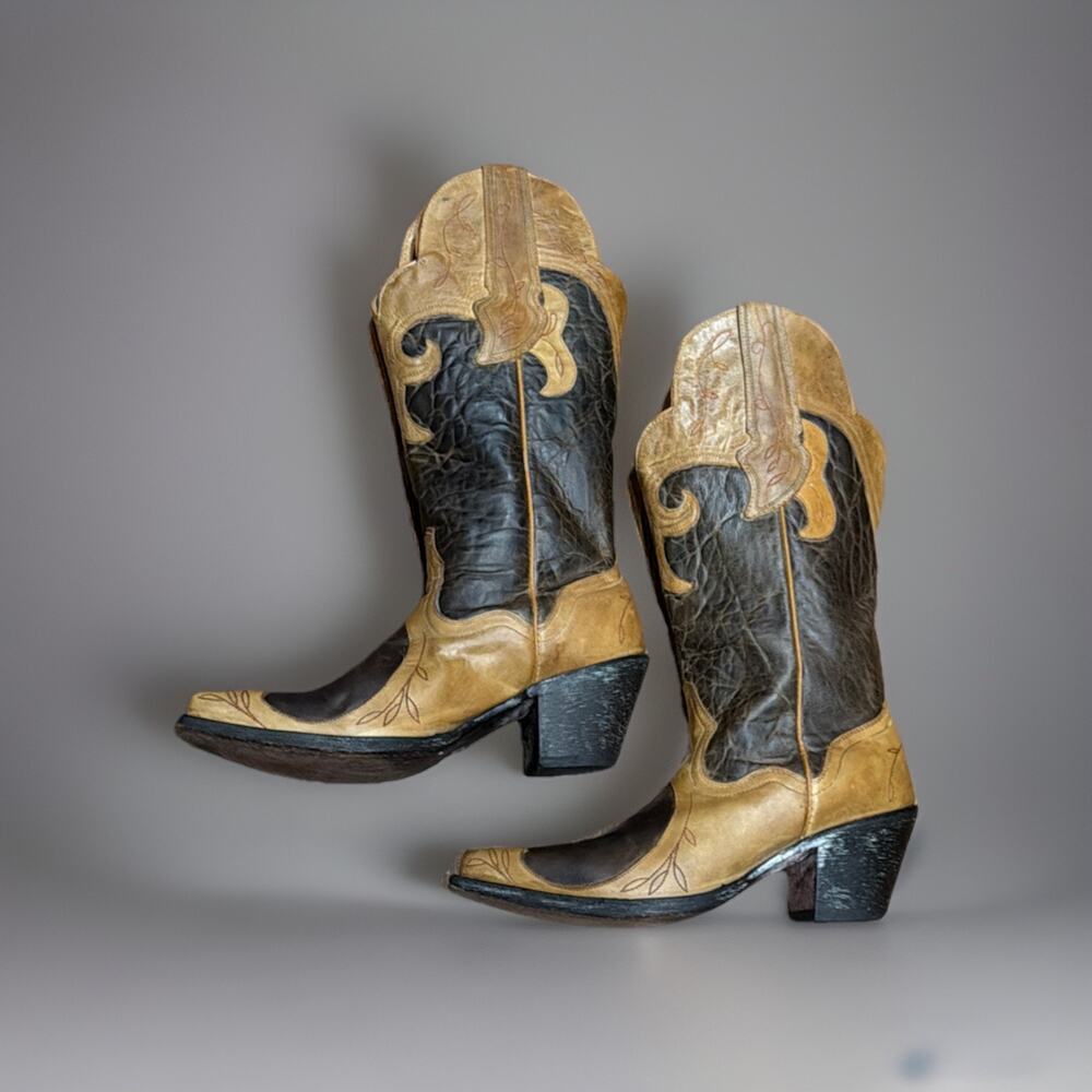 Sterling River Boots Brown Tan Leather Embroidered Western Womens Size 8.5B